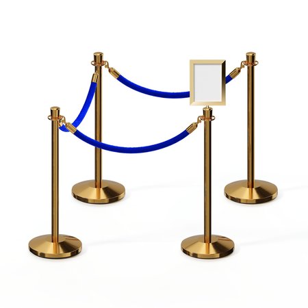 MONTOUR LINE Stanchion Post & Rope Kit Pol.Brass, 4CrownTop 3Blue Rope 8.5x11V Sign C-Kit-3-PB-CN-1-Tapped-1-8511-V-3-PVR-BL-PB